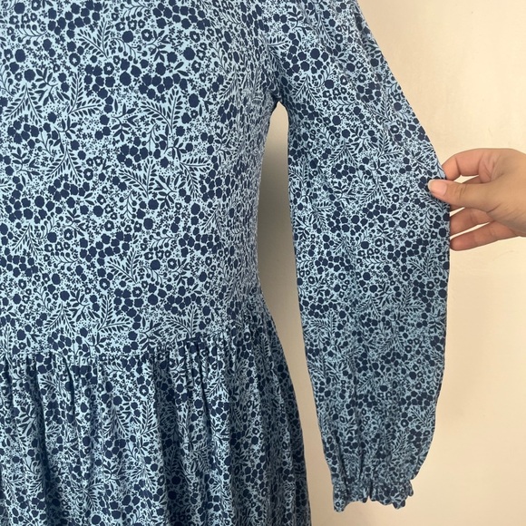 Boden Clara Dress Women 8 Petite Modest Long Sleeve Jersey Blue Floral Pockets - Picture 3 of 9